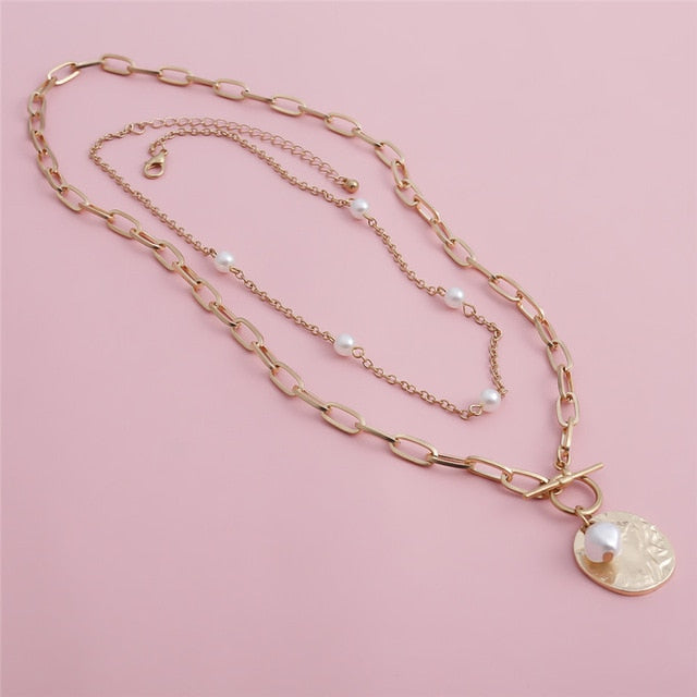 Baroque Pearl Coin Pendant Choker Necklace
