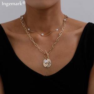 Baroque Pearl Coin Pendant Choker Necklace